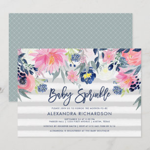Convite Pincel moderno e Marinho Floral Bebê Sprinkle