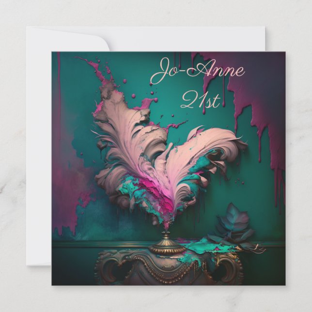 Convite Pincel rosa de penas (Frente)