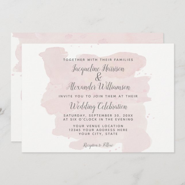 Convite Pincel Rosa Simples Moderno Traços Aquarela (Frente/Verso)