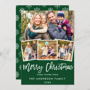 Convite Pincel Script 4 Foto Green Merry Christmas Card SB