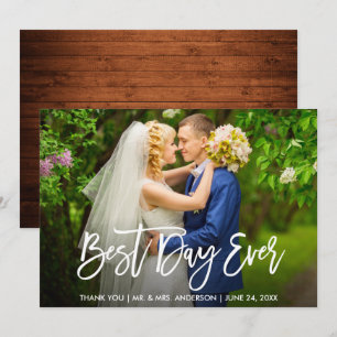 Convite Pincel Script Wood Best Day Ever Wedch Card