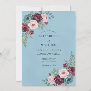 Convite Pincelada de Casamento Flor Azul