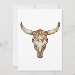 Convite Pincelada Floral Crânio de Vaca Ocidental Flor Cow