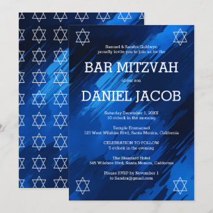 Convite Pinceladas Azuis Estrelas BAR BAT MITZVAH Personal