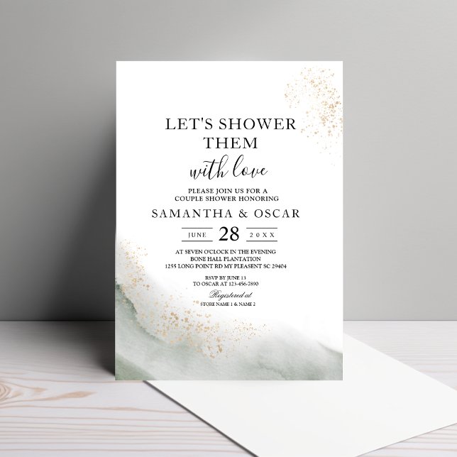 Convite Pinceladas de Aquarela Verde e Dourado Abstrato (Criador carregado)