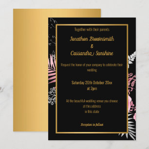 CONVITE PINCO MODERNO DOURADO CASAMENTO FLORAL TODO PRETO