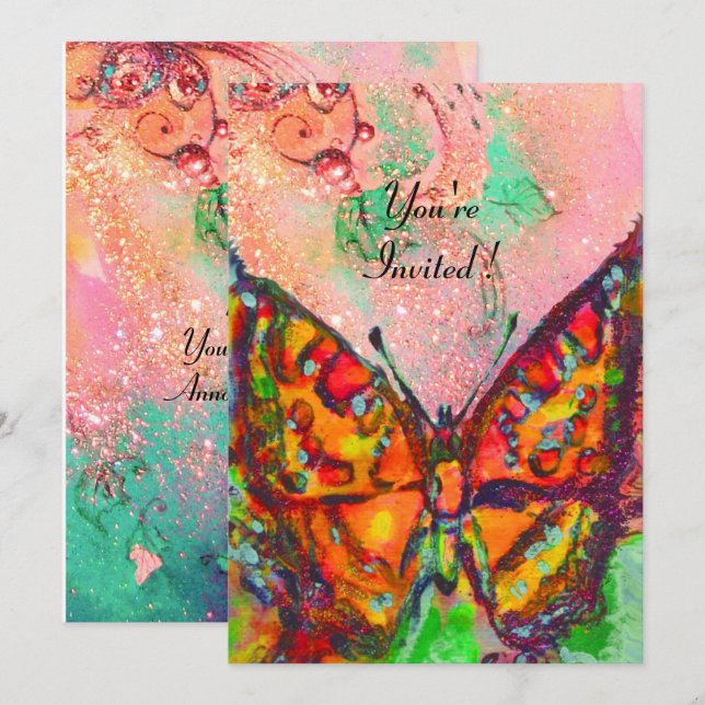 CONVITE PINCO VERMELHO DE BORBOLO FUCHSIA DOURADOS PALHOS  (Frente/Verso)