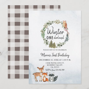 Convite Pine Árvore Woodland Winter Onederland Aniversár