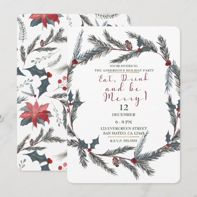 Convite Pine Botânico de Inverno Fruta Coma Beba Alegre (Frente/Verso)