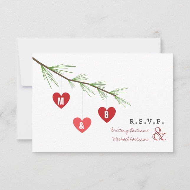 Convite Pine Bough & Hearts Valentine's Wedding R.S.V.P. (Frente)