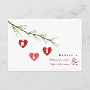 Convite Pine Bough & Hearts Valentine's Wedding R.S.V.P.