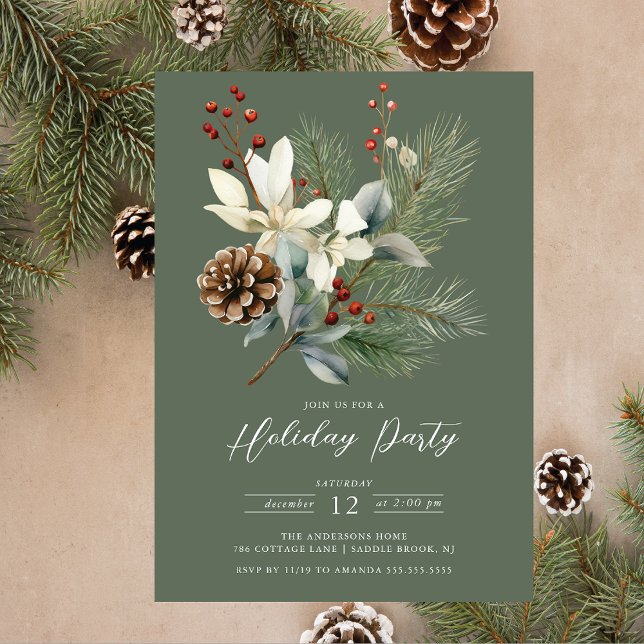 Convite Pine Branch Winter Botanical Holiday Party (Criador carregado)