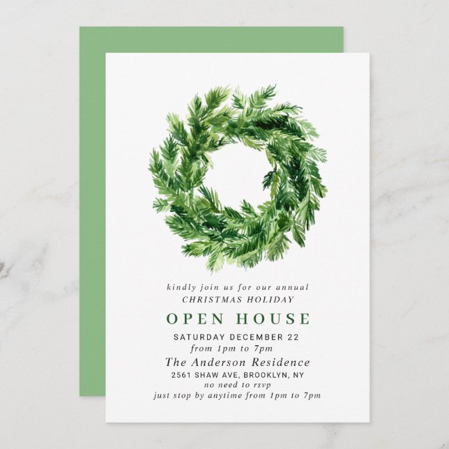 Convite Pine Branch Wreath NATMAS HOLIDAY ABEN HOUSE (Frente/Verso)