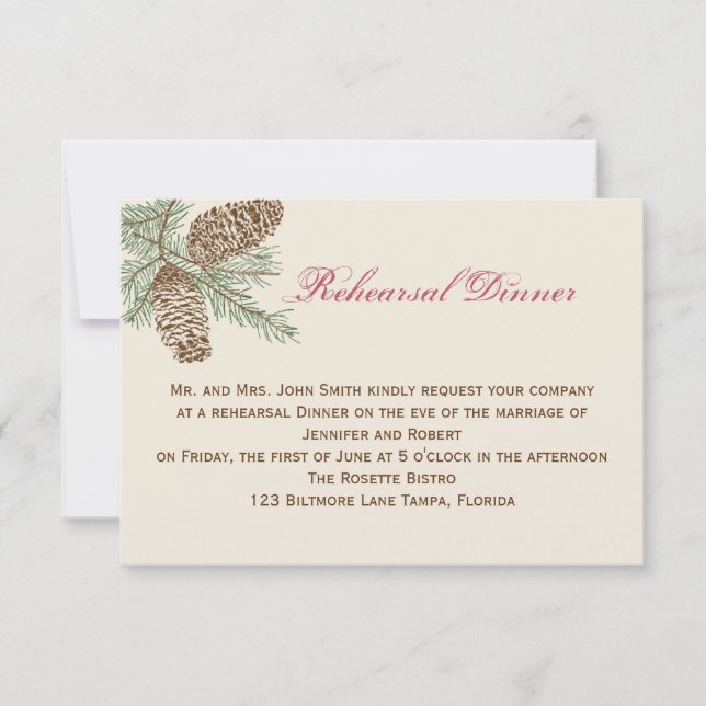 Convite Pine Cone Nature no ensaio de Casamento de Creme (Frente)