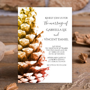 Convite Pine Cone Rustic sobre Casamento da Floresta Branc