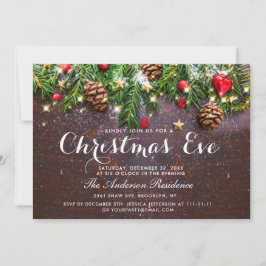 Convite Pine Cones Branch Rustic Holiday Véspera de Natal