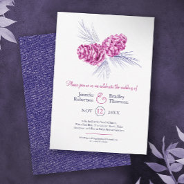 Convite Pine cones desenhando casamento no inverno azul de