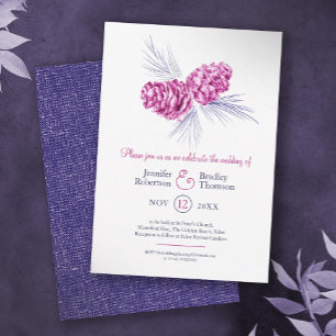 Convite Pine cones desenhando casamento no inverno azul de