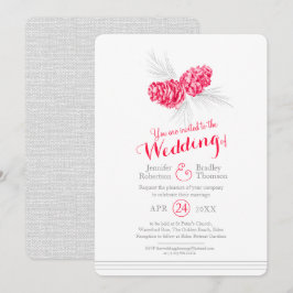 Convite Pine cones desenhando cinza vermelho casamento