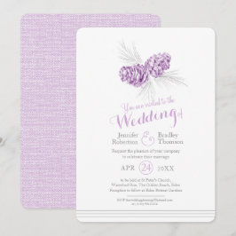 Convite Pine cones desenhando cinzas roxas casamento