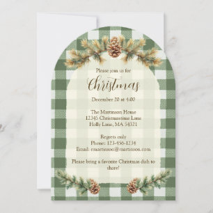 Convite Pine Cones do Natal Branch Verde Gingham Arch
