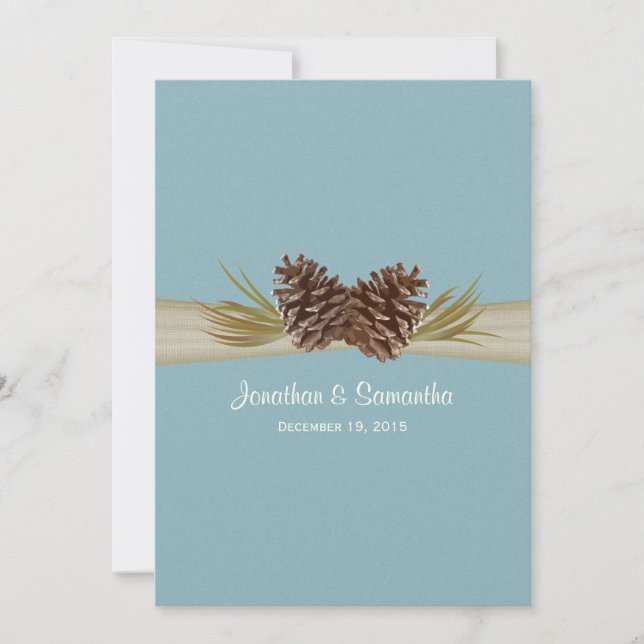 Convite Pine Cones e Burlap Blue Weding (Frente)
