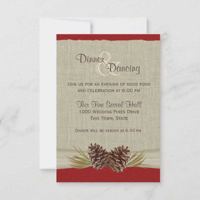 Convite Pine Cones e Burlap Red Reception (Verso)