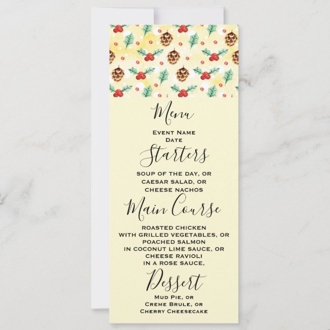 Convite Pine Cones e Holly Natal Patterno (Frente)