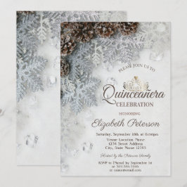 Convite Pine Cones, Flocos de Neve, Tiara, Quinceañera
