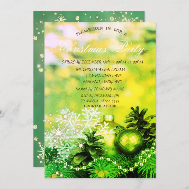 Convite Pine Cones Green - Bolas de Natal (Frente/Verso)