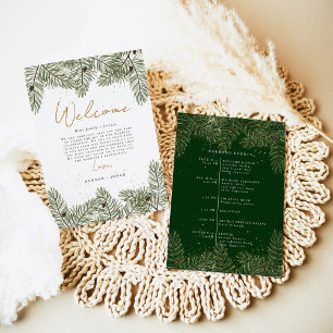 Convite Pine e Dourado Programa de Casamento de Folhagem d