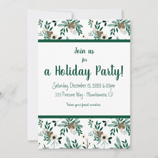Convite Pine e Holly Holiday Party (Frente)