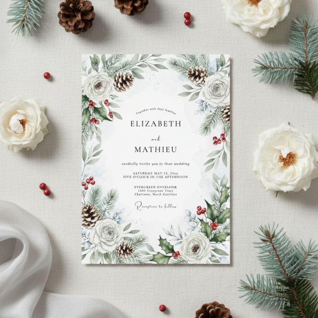 Convite Pine Green Pinecone Winter Wedding (Criador carregado)