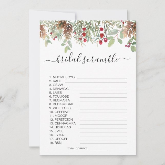 Convite Pine Greenery, Jogo do Chá de panela do Word Scram (Frente)