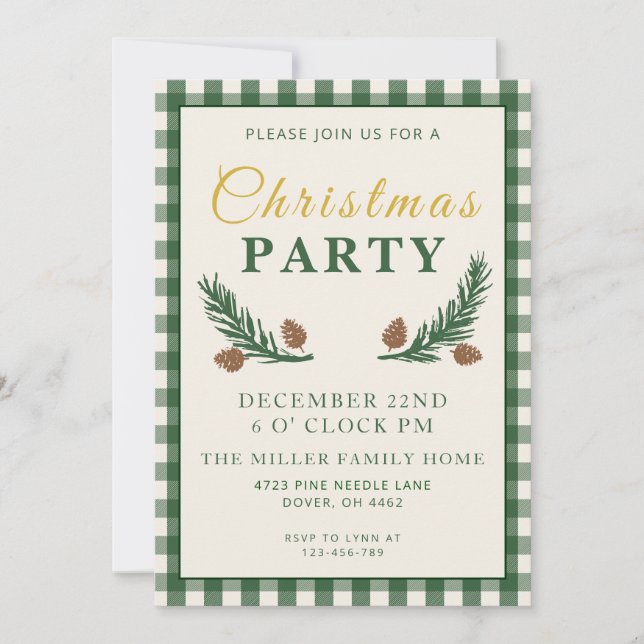 Convite Pine Needle Lane Christmas Party - Deep Pine Green (Frente)