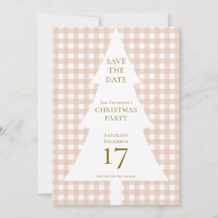 Convite Pine Tree Christmas Cream Gingham Salve a Data