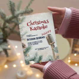 Convite Pine Tree e Microfone Natal do Partido Karaoke