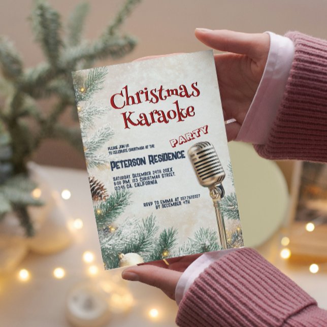 Convite Pine Tree e Microfone Natal do Partido Karaoke (Criador carregado)