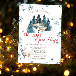 Convite Pine Tree Forest Reindeer Casa Aberta Em
