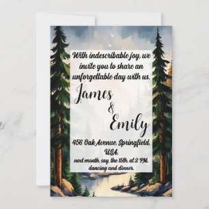 Convite Pine Tree Forest Rustic Watercolor Pensou Casament
