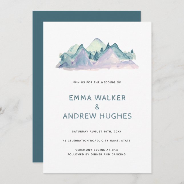 Convite Pine Tree Mountain Nature Woodland Casamento Verde (Frente/Verso)