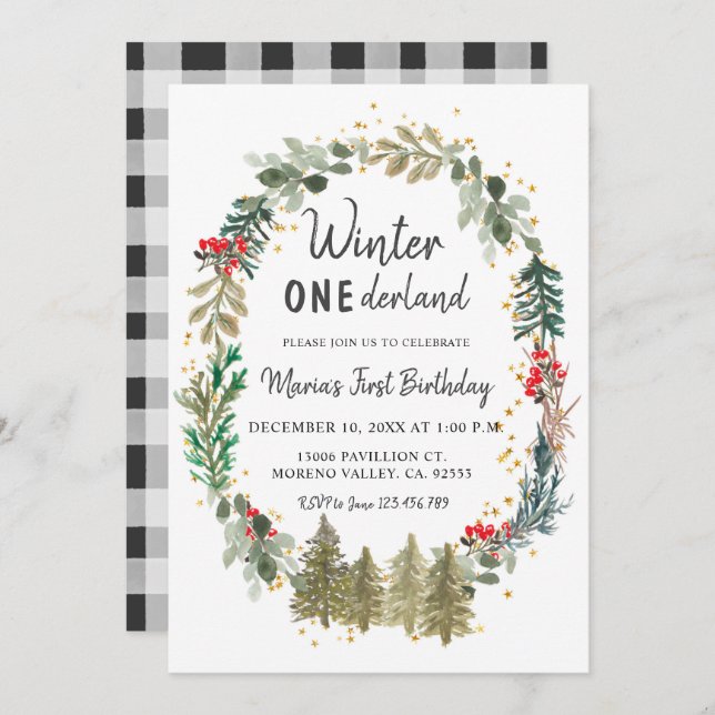 Convite Pine Treine Winter Onederland Aniversário (Frente/Verso)