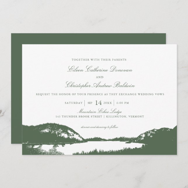 Convite Pine Verde e Lago Montanha | Casamento (Frente/Verso)