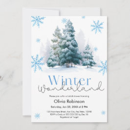 Convite Pine Winter Wonderland Snowflakes Bridal Shower 