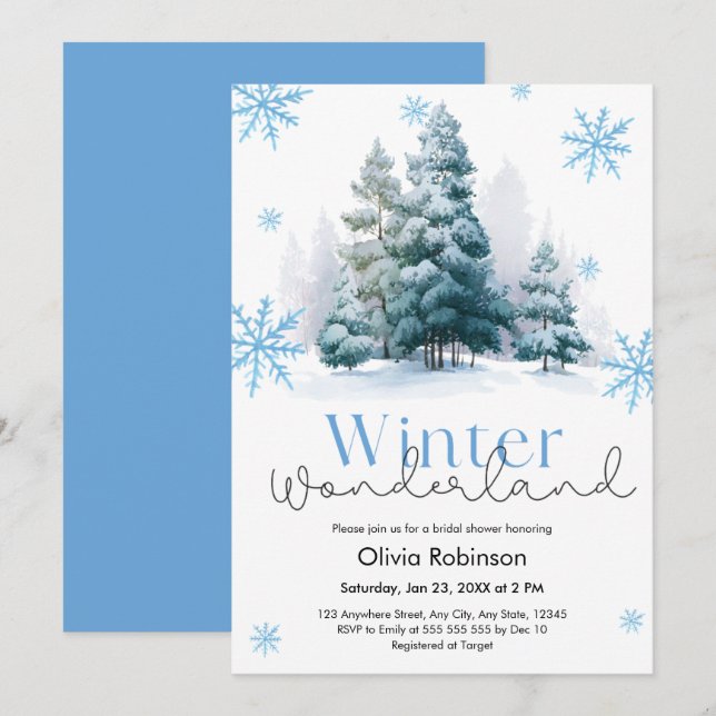 Convite Pine Winter Wonderland Snowflakes Bridal Shower  (Frente/Verso)