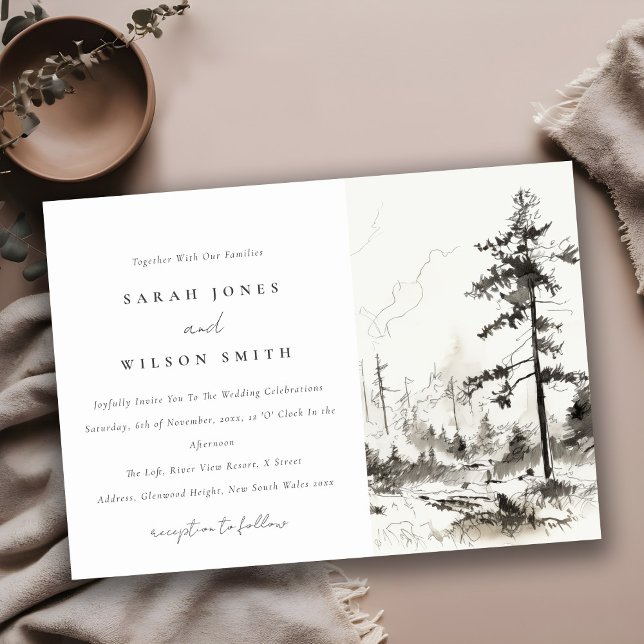 Convite Pine Woods Mountain Landscape Casamento (Criador carregado)