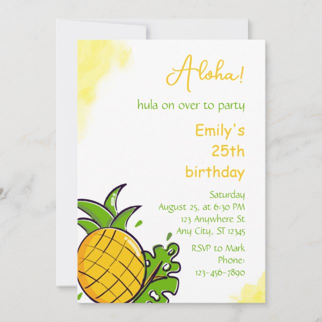 Convite Pineapple birthday party invitation template (Frente)
