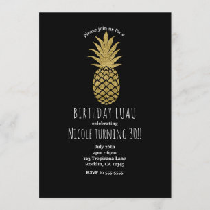Convite Pineapple Dourado Preto Moderno Chic Festa Tropica