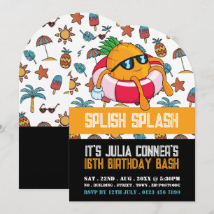 Convite Pineapple Float, Aniversário da Piscina