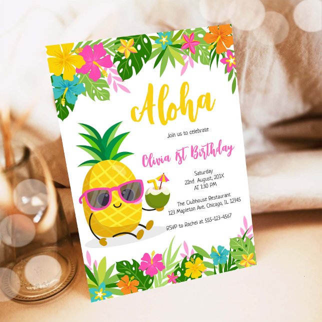 Convite Pineapple Girl Birthday Aloha Hawaii Summer (Criador carregado)